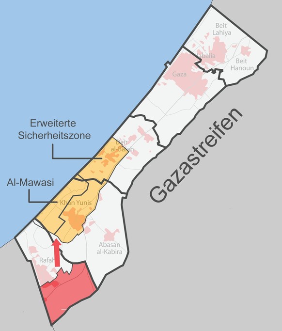 Den Einwohnern des roten Gebiets wurde befohlen, nach Al-Mawasi umzusiedeln.