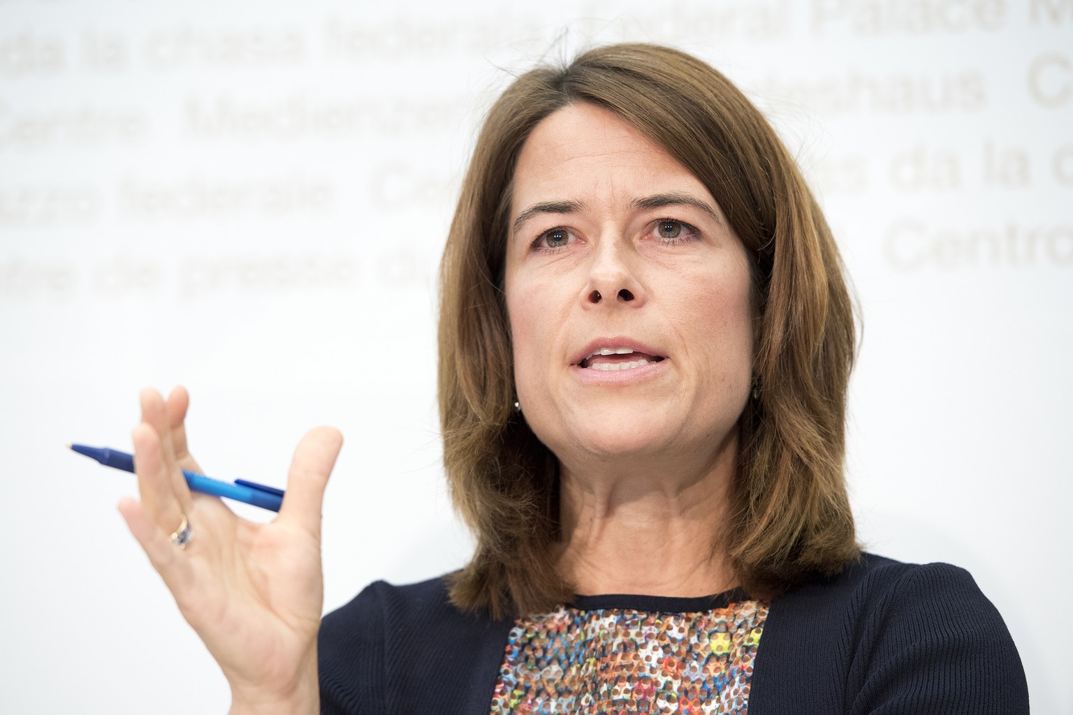 Petra Goessi, Praesidentin FDP.DieLiberalen, spricht waehrend einer Medienkonferenz ueber die Nachfolge von Bundesrat Didier Burkhalter, am Donnerstag, 15. Juni 2017, im Medienzentrum Bundeshaus in Be ...