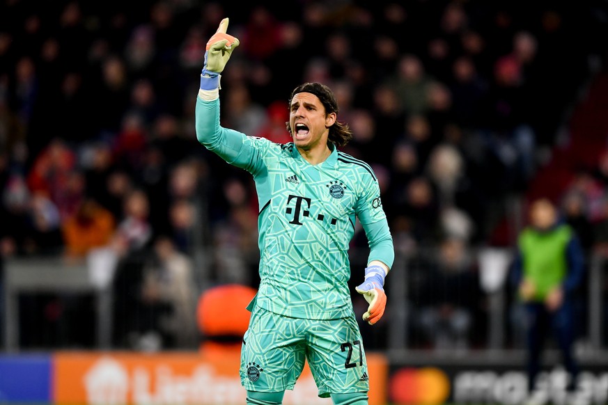 epa10510360 Goalkeeper Yann Sommer Bayern Munich reacts during the UEFA Champions League Round of 16, 2nd leg match between Bayern Munich and Paris Saint-Germain in Munich, Germany, 08 March 2023. EPA ...