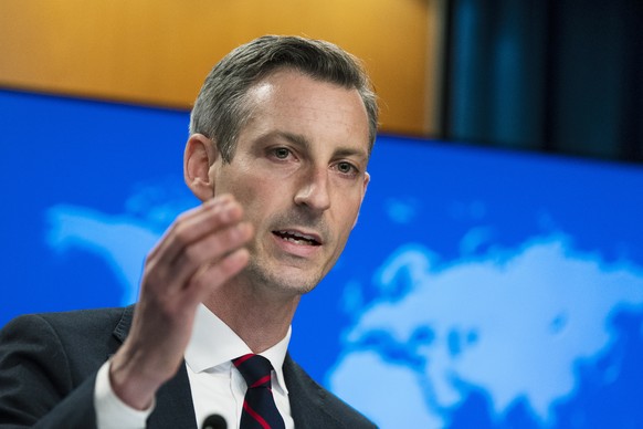 FYI: State Department spokesman Ned Price speaks at a press conference at the State Department on March 10, 2022 in Washington.  The Taliban have released two American prisoners in Afghanistan.  ...