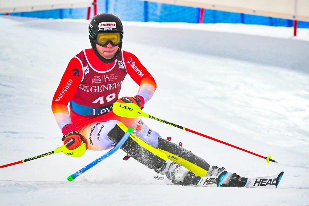 Reto Maechler en action lors du slalom de Levi.