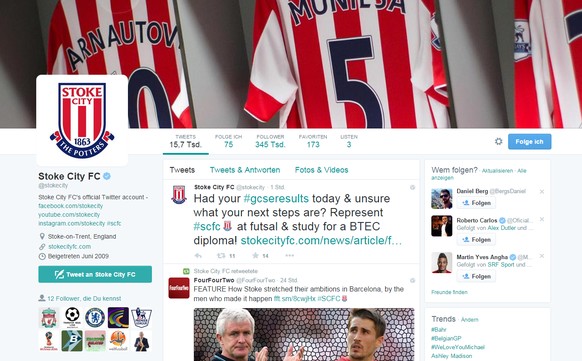 Dem Twitter-Account von Stoke City&nbsp;folgten wir schon Ewigkeiten&nbsp;folgen wir seit Anfang Juli.