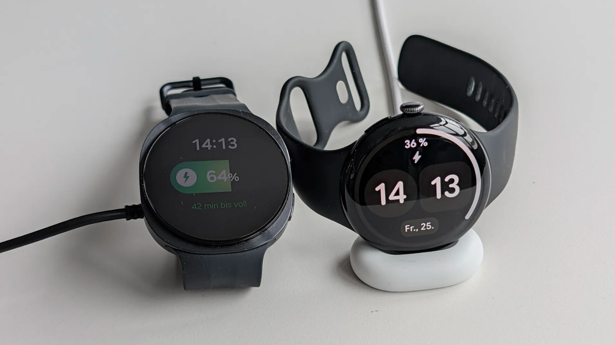 Galaxy Watch 9 (links) und Pixel Watch 5: Beim Aufladen trennt sich die Spreu vom Weizen.
