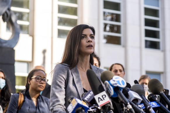 U.S. Attorney Jacquelyn Kasulis speaks to the press on the guilty verdict of R. Kelly at the Brooklyn Federal Court House on Monday, Sept. 27, 2021, in New York. (AP Photo/Brittainy Newman)