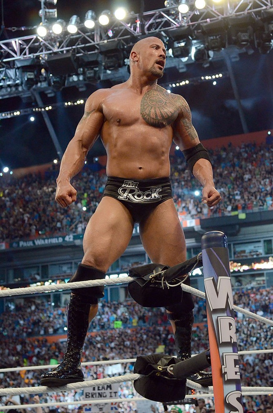 MIAMI GARDENS, FL - APRIL 01: Dwayne "The Rock" Johnson attends WrestleMania XXVlll at Sun Life Stadium on April 1, 2012 in Miami Gardens, Florida. (Photo by Kevin Mazur/WireImage)