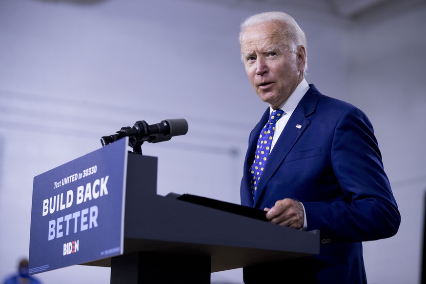 FILE - In this July 28, 2020, file photo, Democratic presidential candidate former Vice President Joe Biden speaks at a campaign event at the William &quot;Hicks&quot; Anderson Community Center in Wil ...