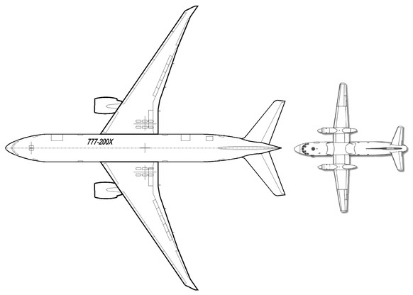 Grössenvergleich zwischen einer Boeing 777-200 und einer Antonow AN-26.&nbsp;