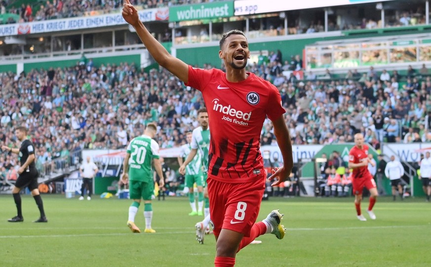 Jubel Djibril Sow Eintracht Frankfurt 2:4 28.08.2022, Fussball GER, Saison 2022 2023, 1. Bundesliga, 4. Spieltag, SV Werder Bremen - Eintracht Frankfurt Bremen Weserstadion Nordrhein Westfalen Deutsch ...