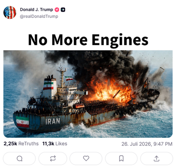 Trump Truthsocial Post: Explodierendes Schiff Iran