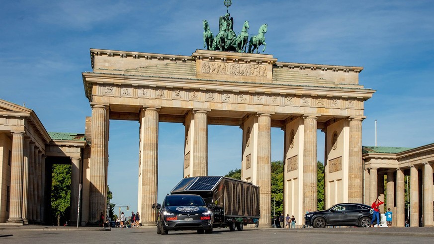 In front of the Brandenburg Gate in Berlin.