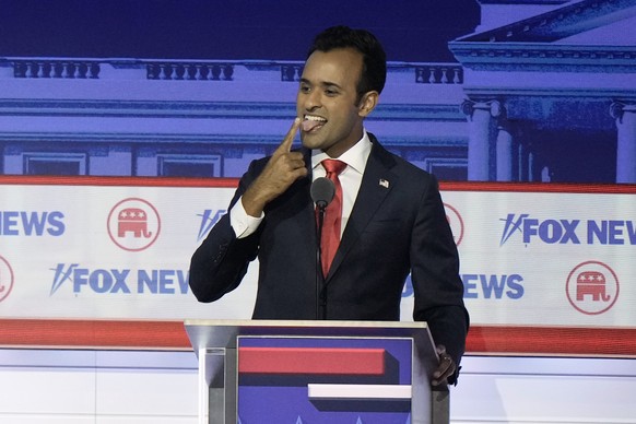 Businessman Vivek Ramaswamy speaks during a Republican presidential primary debate hosted by FOX News Channel Wednesday, Aug. 23, 2023, in Milwaukee. (AP Photo/Morry Gash)