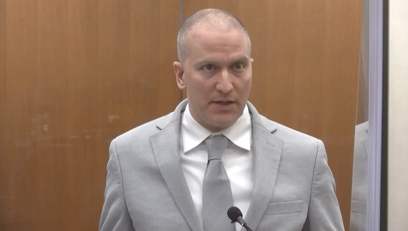 In this image taken from video, former Minneapolis police Officer Derek Chauvin addresses the court as Hennepin County Judge Peter� Cahill presides over Chauvin&#039;s sentencing, Friday, June 25, 202 ...