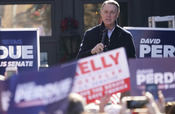 Sen. David Perdue, R-Ga., speaks during a campaign rally, Monday, Dec. 21, 2020, in Milton, Ga. (AP Photo/John Bazemore)
David Perdue