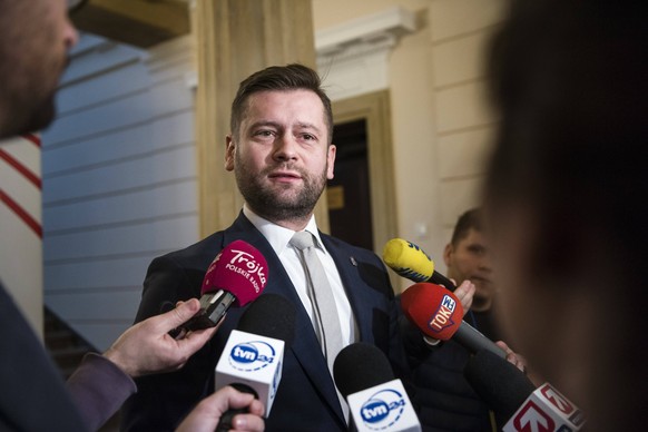 Press conference of Kamil Bortniczuk in Warsaw, Poland - 27 Jan 2023 Kamil Bortniczuk, the Minister of Sport and tourism is seen at his headquarters during a press conference. A press conference of Mi ...
