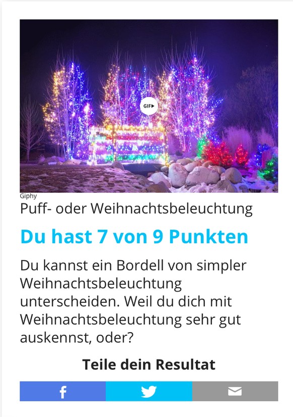 Puff- oder Weihnachts-Beleuchtung? Wer weniger als 7 Punkte hat, kriegt kein Geschenk!
...eher mit Puffs ðð