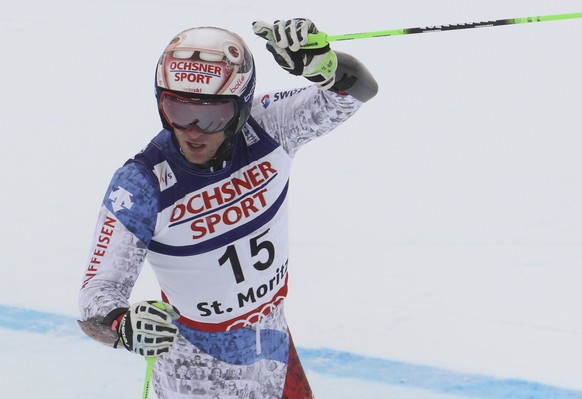 Alpine Skiing - FIS Alpine Skiing World Championships - Men&#039;s Giant Slalom - St. Moritz, Switzerland - 17/2/17 - Justin Murisier of Switzerland reacts at the finish line. REUTERS/Stefano Rellandi ...