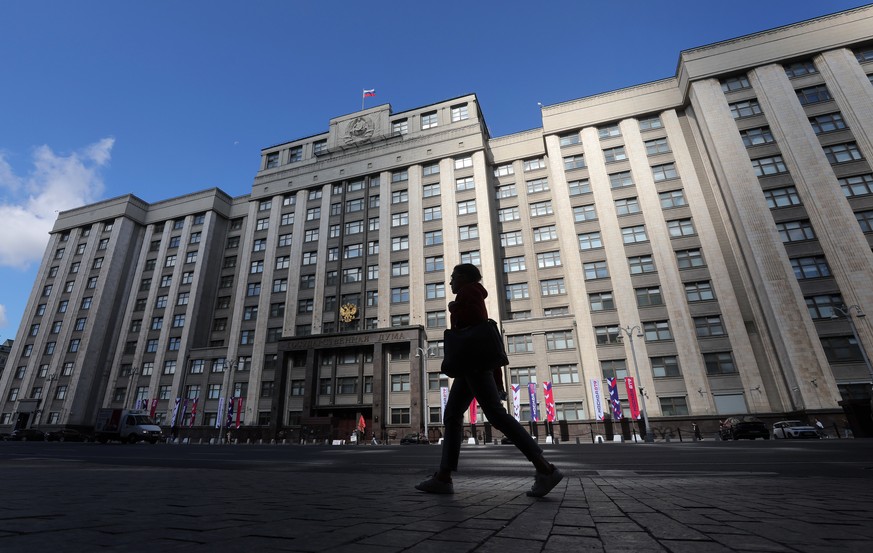 epa13211686 A view of the building of the State Duma, the Lower House of the Russian Parliament, in Moscow, Russia, 04 September 2026. Russia will hold its State Duma parliamentary elections from 18 t ...