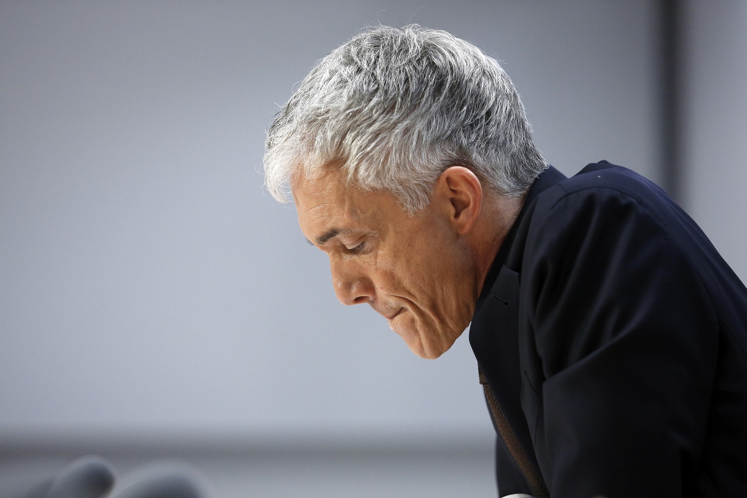 epa07561031 Swiss Federal Attorney Michael Lauber attends a press conference at the Media Centre of the Federal Parliament in Bern, Switzerland, 10 May 2019. Federal Attorney Michael Lauber is critici ...