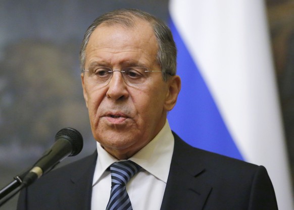 Russian Foreign Minister Sergey Lavrov speaks in Moscow, Russia, Thursday, March 29, 2018. Russia&#039;s foreign minister says Moscow will expel the same number of diplomats from the nations that have ...