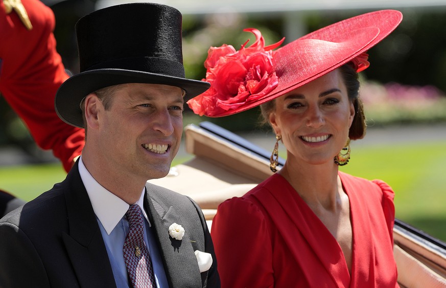 Britain&#039;s Prince William and Kate, Princess of Wales arrive for the Royal Ascot horse racing meeting, at Ascot Racecourse in Ascot, England, Friday, June 23, 2023.(AP Photo/Alastair Grant)