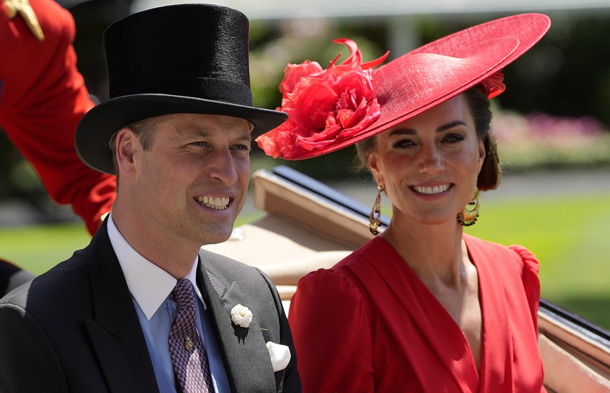 Britain's Prince William and Kate, Princess of Wales arrive for the Royal Ascot horse races at Ascot Racecourse in Ascot, England on Friday, June 23, 2023.  (AP Photo/Alastair Grant)