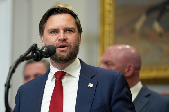 epa12275899 US Vice President JD Vance speaks during an executive order signing ceremony in the Roosevelt Room of the White House in Washington, DC, USA, 31 July 2025. The order will formally reestabl ...