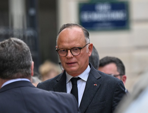 Former French Prime Minister Edouard Philippe arrives for a memorial Mass in tribute to Bernadette Chirac, widow of former French President Jacques Chirac, at the Basilica of Saint-Clotilde in Paris,  ...