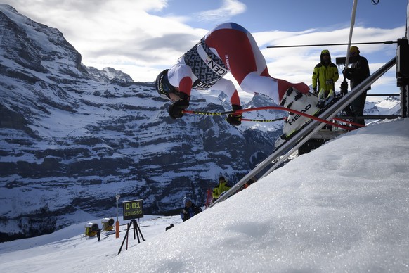 Switzerland&#039;s Beat Feuz, in action during a training session of the men&#039;s downhill race at the Alpine Skiing FIS Ski World Cup in Wengen, Switzerland, this Tuesday, January 14, 2020. (KEYSTO ...