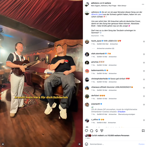 Screenshot Aditotoro Instagram, Cover des Hecht-Songs «Mon Amour»