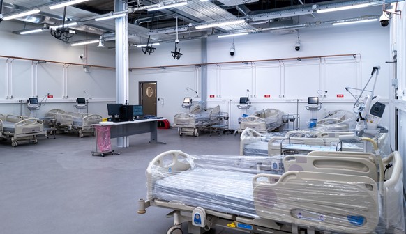 epa08852839 Beds at a temporary hospital to be used during the coronavirus pandemic, in Pyrzowice village, Poland, 30 November 2020. EPA/Andrzej Grygiel POLAND OUT