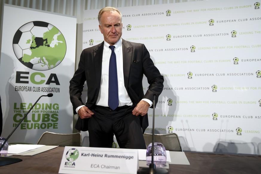 epa05527065 Germany&#039;s Karl-Heinz Rummenigge, chairman of the European Club Association (ECA), arrives for a press conference after the plenary general assembly of the ECA, in Geneva, Switzerland, ...