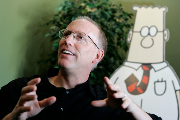 FILE - Scott Adams, creator of the comic strip Dilbert, talks about his work at his studio in Dublin, Calif., on Oct. 26, 2006. (AP Photo/Marcio Jose Sanchez, File)
Obit Scott Adams