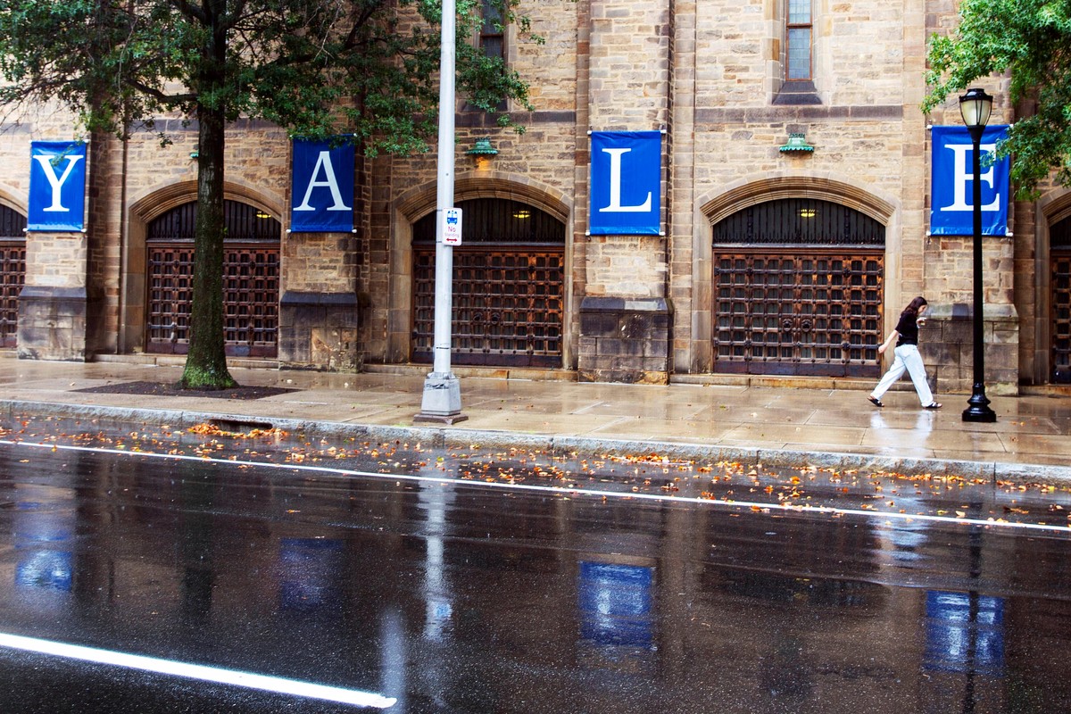 FILE - A woman walks by a Yale sign reflected in the rainwater on the Yale University campus in New Haven, Conn., Aug. 22, 2021. (AP Photo/Ted Shaffrey, File)
Trump Education Medical Schools