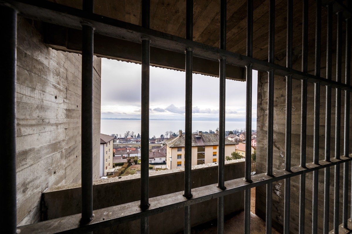 La vue d'une cellule de la prison est photographiee lors d'une visite de presse a l'occasion de l'inauguration de l'etablissement d'execution des peines de Bellevue, EEPB ...