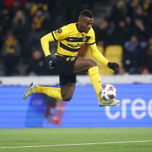 YBs Jean-Pierre Nsame in Aktion im Super League Spiel zwischen dem BSC Young Boys und dem Grasshopper Club Zuerich, am Samstag, 20. Januar 2024 im Stadion Wankdorf in Bern. (KEYSTONE/Peter Klaunzer)