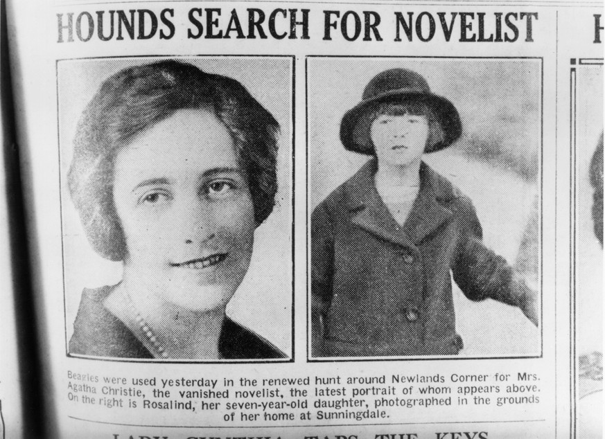 1926: English crime writer Agatha Christie (1890 - 1976) and her daughter, Rosalind, (right), are featured in a newspaper article reporting the mysterious disappearance of the novelist. (Photo by Hult ...