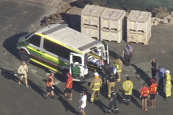 In this video provided by Australian Broadcasting Corporation, Channel 7 and Channel 9, an injured person is placed in the back of an ambulance on Rottnest Island, Australia Tuesday, Jan. 7, 2025 afte ...