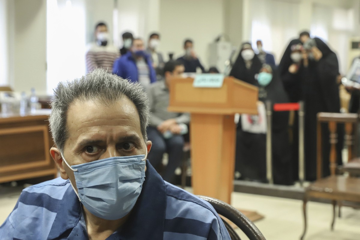 FILE - Iranian-German national and U.S. resident Jamshid Sharmahd attends his trial at the Revolutionary Court, in Tehran, Iran, Sunday, Feb. 6, 2022. (Koosha Mahshid Falahi/Mizan News Agency via AP,  ...