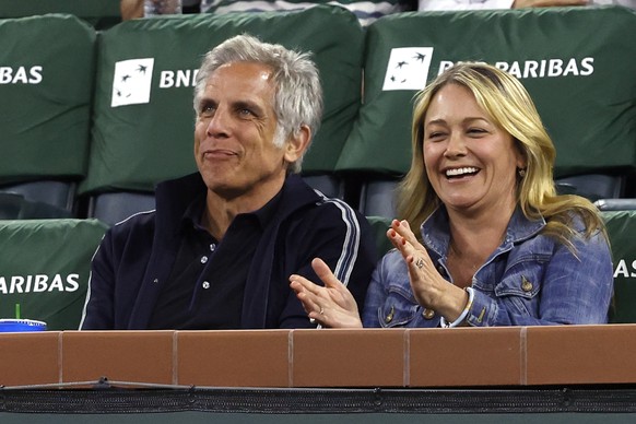 epa09837336 Actors Ben Stiller (L) and wife, Christine Tayler at the Men&#039;s Doubles finals between John Isner of the US, Jack Sock of the US and Edouard Roger-Vasselin of France and Santiago Gonza ...
