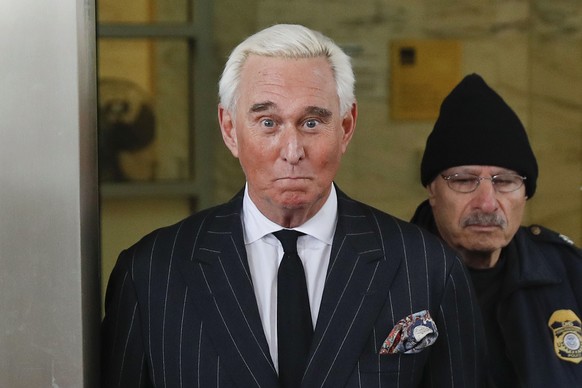 FILE - In this Feb. 1, 2019 file photo, former campaign adviser for President Donald Trump, Roger Stone, leaves federal court in Washington. The Justice Department said Tuesday it will take the extrao ...