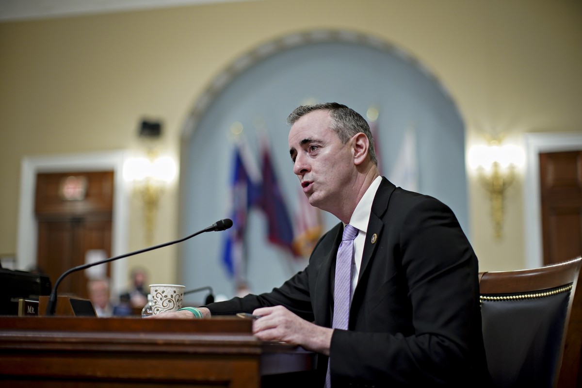 epa09137713 Representative Brian Fitzpatrick, a Republican from Pennsylvania, speaks during a House Intelligence Committee hearing in Washington, DC, USA, 15 April 2021. The hearing follows the releas ...