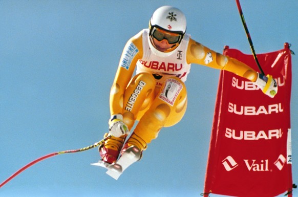 Die Schweizerin Vreni Schneider auf der Abfahrt am 15. Maerz 1994 in Vail, USA. (KEYSTONE/Str)