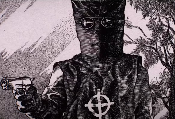 Der Zodiac Killer mit seinem Emblem auf der Brust.