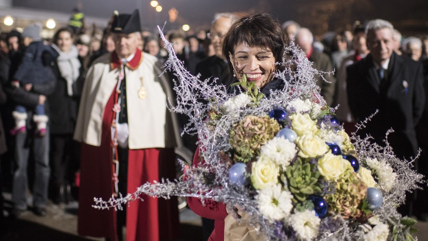 Die neu gewaehlte Bundespraesidentin Doris Leuthard wird feierlich in ihrem Heimatort empfangen, aufgenommen am Donnerstag, 15. Dezember 2016 in Merenschwand. Die naechstjaehrige Bundespraesidentin Do ...