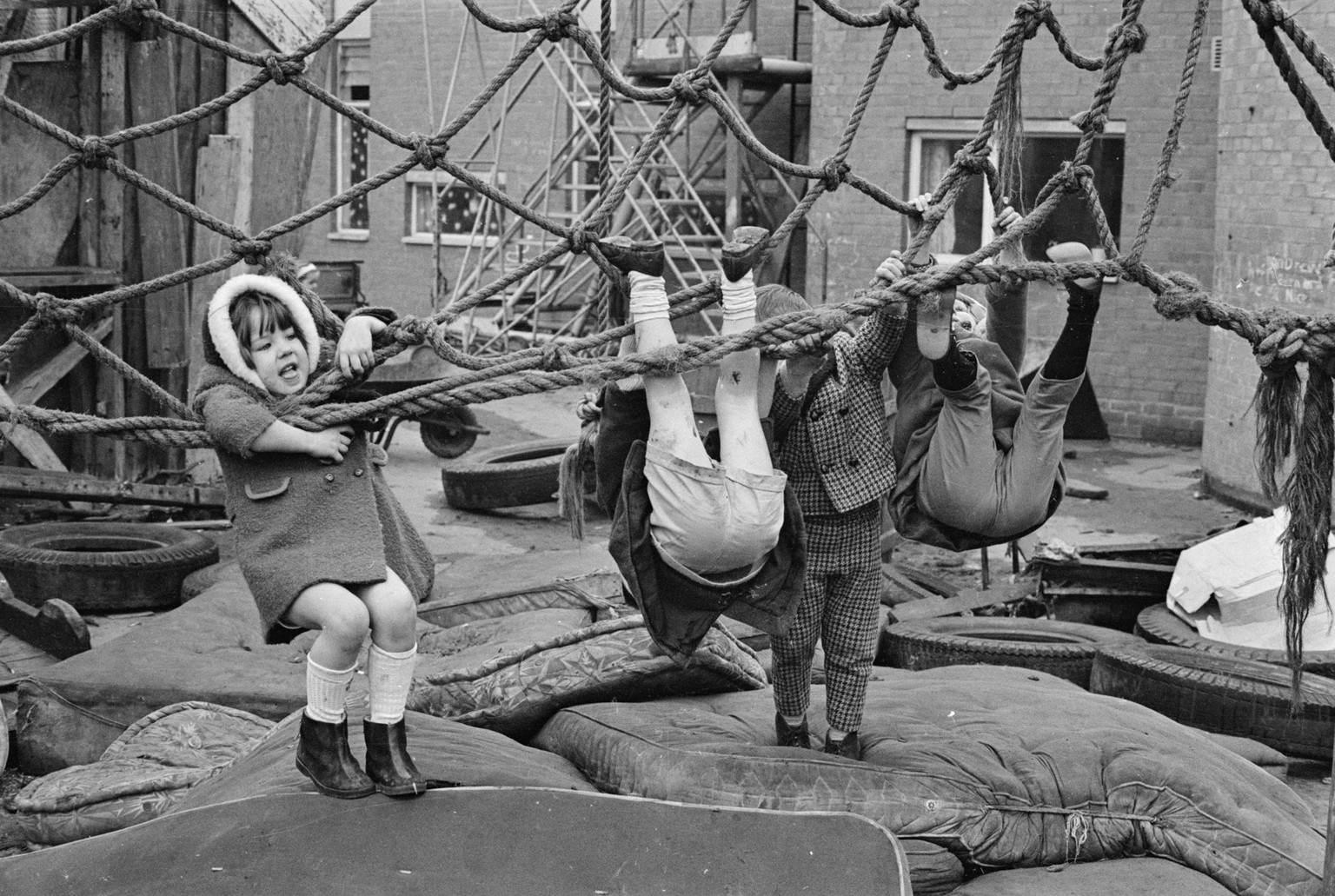 21st December 1966: Four young children playing in an adventure playground. (Photo by William Lovelace/Express/Getty Images)