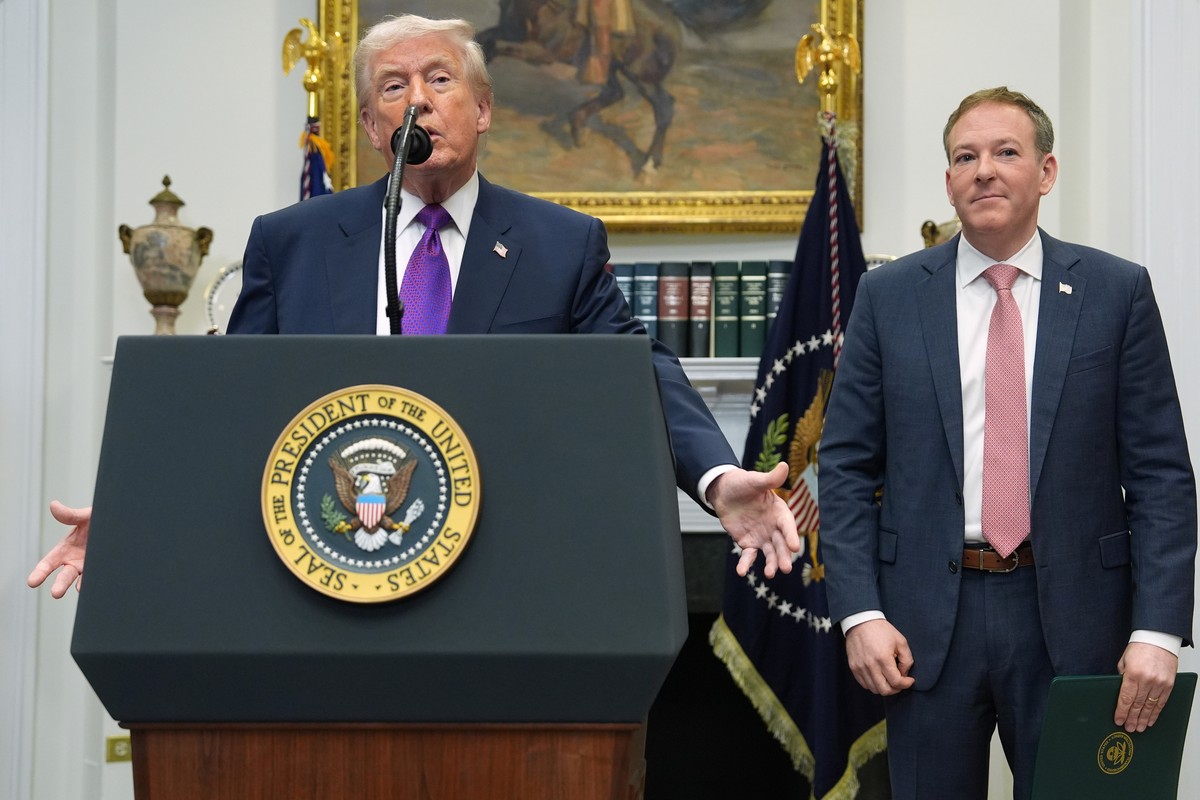 President Donald Trump speaks during an event with Environmental Protection Agency director Lee Zeldin to announce the EPA will no longer regulate greenhouse gases, in the Roosevelt Room of the White  ...
