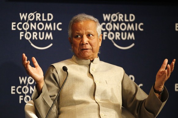 Nobel Peace Laureate Muhammad Yunus, Chairman of the Yunus Centre, speaks during a debate hosted by the Associated Press Regions in Transformation: South Asia at the World Economic Forum in Davos, S ...