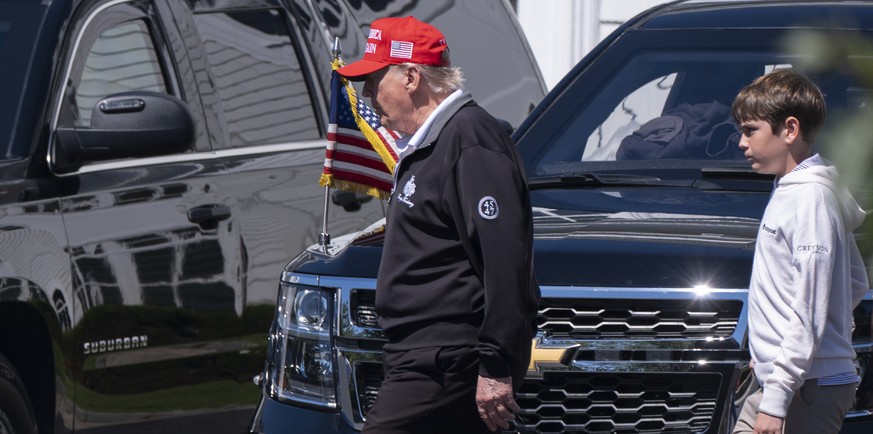 President Donald Trump, left, walks with his grandson Spencer Trump at the Trump National Golf Club in Sterling, Va., Saturday, Aug. 30, 2025. (AP Photo/Manuel Balce Ceneta)
Donald Trump,Spencer Trump