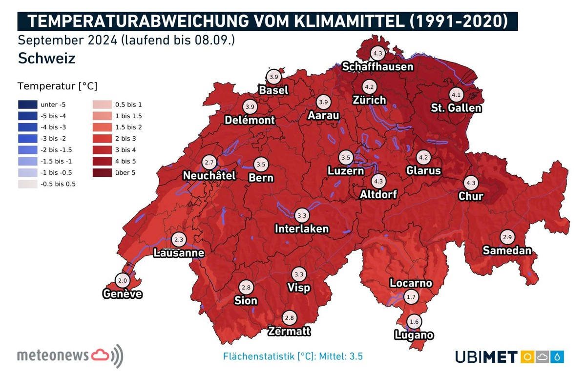 Besonders in der Ostschweiz war der September 2024 bisher deutlich zu warm.