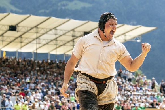 Nick Alpiger gewinnt das 113. Innerschweizer Schwing- und Aelplerfest am Sonntag, 7. Juli 2019, in Flueelen. (KEYSTONE/Alexandra Wey).